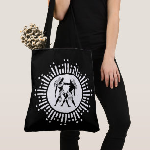 Zwillinge-Zodiaksymbol mit Sternen Schwarz und Wei Tasche