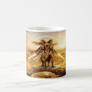 Zwillinge-Zodiakus mit zwei Kriegerinnen und leuch Kaffeetasse