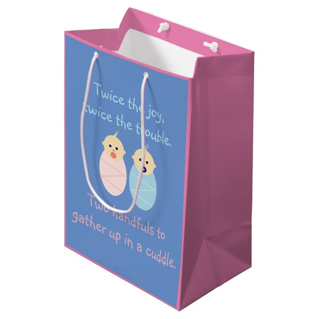 Zwillinge = zweimal die Freude Mittlere Geschenktüte (Vorderseite Schrägansicht)