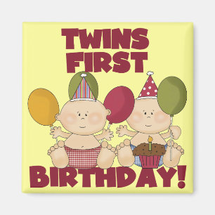 Zwillings-1. Geburtstag - Jungen-T - Shirts und Magnet