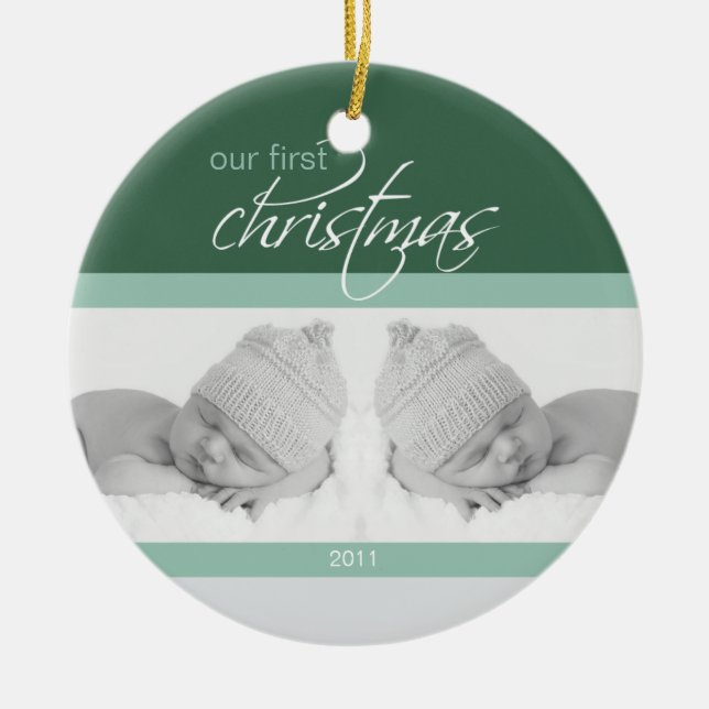 Zwillings-1. Weihnachtsbrauch-Verzierung (Grün 2) Keramik Ornament (Vorne)