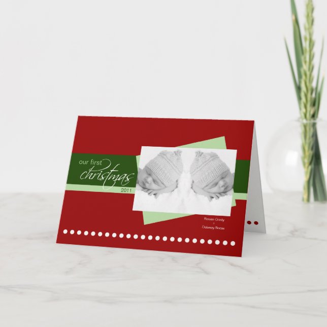 Zwillings-1. Weihnachtsfeiertags-Karte (rot) Feiertagskarte (Vorderseite)