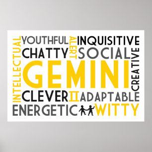 Zwillings-Astrologie-Wort-Collagen-Druck Poster
