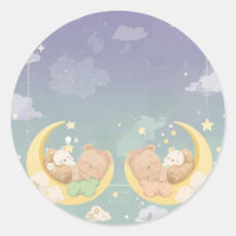 Zwillings-Baby-Party-Aufkleber Schlafende Tiere Mo
