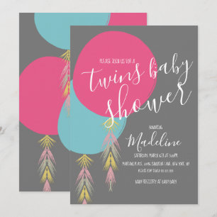 Zwillings-Baby-Party-Quaste Boho-Ballon-Einladung Einladung