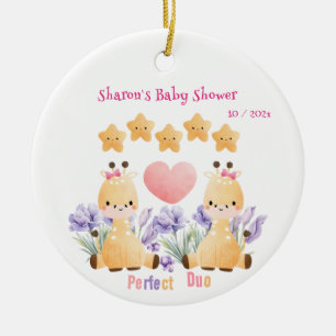 Zwillings-Baby-Party Süße Giraffen-Baby-Party Keramik Ornament