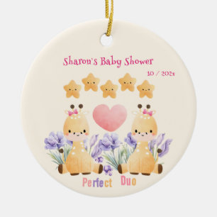Zwillings-Baby-Party Süße Giraffen-Baby-Party Keramik Ornament