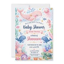 Zwillings-Babyparty-Einladung | Wal unter dem Meer