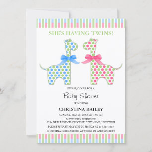 Zwillings-Babyparty für Jungen und Mädchen Giraffe Einladung