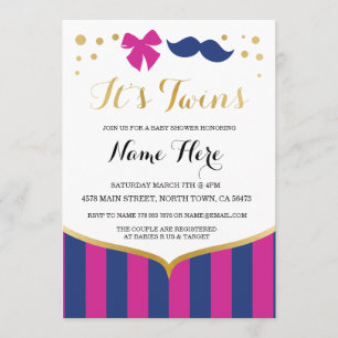 Zwillings-Babyparty-Marine-Rosa-Mädchen-Junge Einladung