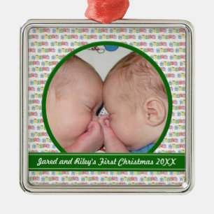 Zwillings-Block-erste Weihnachtsverzierung Ornament Aus Metall