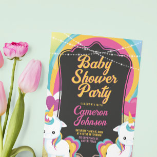 Zwillings-Einhörner Baby Shower Süß Bunt Einladung