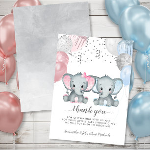 Zwillings-Elefanten-Balloons Aquarell-Baby-Party Dankeskarte