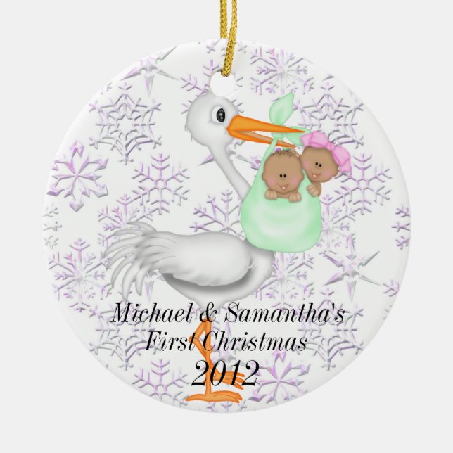 Zwillings-erste Weihnachtsverzierung Keramik Ornament (Vorne)