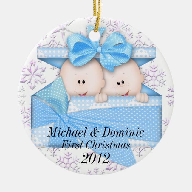 Zwillings-erste Weihnachtsverzierung Keramik Ornament (Vorne)