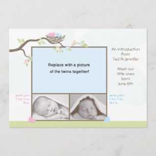 Zwillings-Geburts-Mitteilung - Baby u. Mädchen Ankündigung