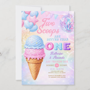 Zwillings-Glitter-Pastell-Regenbogen-Eis-Geburtsta Einladung