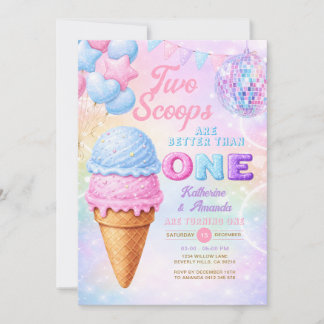 Zwillings-Glitter-Pastell-Regenbogen-Eis-Geburtsta Einladung