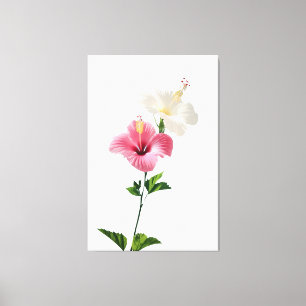 Zwillings-Hibiskus-Eleganz Rosé & Elfenbein-Blüten Leinwanddruck