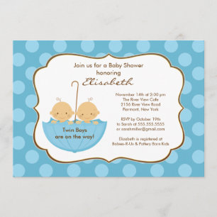 Zwillings-Jungen-Regenschirm-Baby-Shower-Einladung Einladung