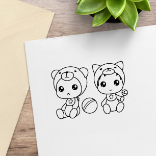 Zwillings-Katze-Bär-Baby-Strampler Color Me Gummistempel