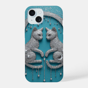 Zwillings-Kristall-Katzen ✨ Eleganter Symmetrie-Sc iPhone 15 Hülle