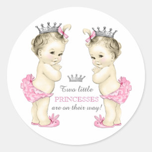 Zwillings-Mädchen-Baby-Party Runder Aufkleber