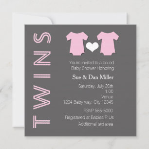 Zwillings Mädchen Zwilling Rosa Babyparty-Einladun Einladung