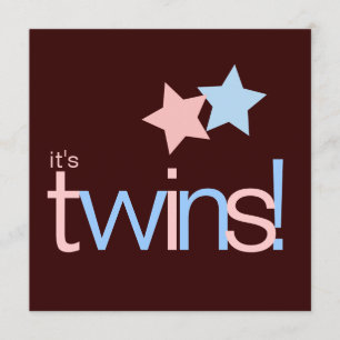 Zwillings-rosa blaues Brown-Babyparty Einladung