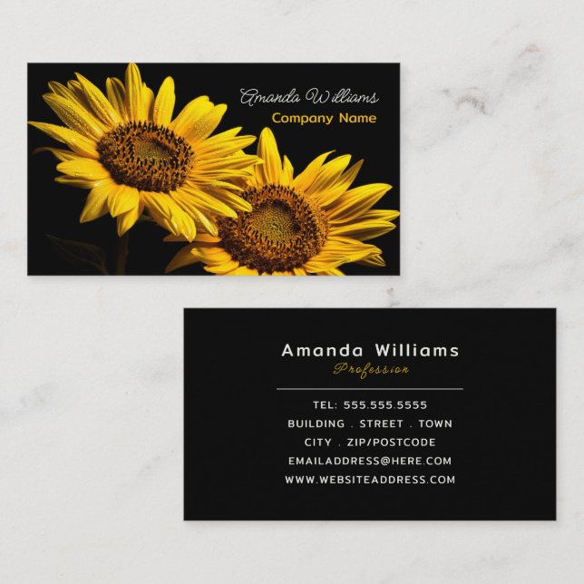 Zwillings-Sonnenblumen, Blumen Visitenkarte (Vorne/Hinten)