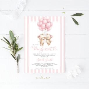 Zwillings-Teddybär-Baby-Shower-Einladung für Mädch Einladung