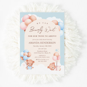 Zwillings-Teddybär-Babyparty für Jungen und Mädche Einladung