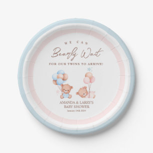 Zwillings-Teddybär-Babyparty für Mädchen und Junge Pappteller