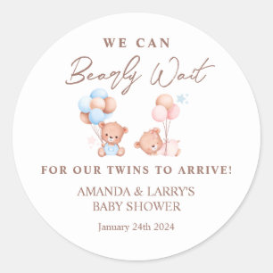 Zwillings-Teddybär-Babyparty für Mädchen und Junge Runder Aufkleber