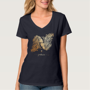 Zwillings-Tierkreis-Goldeinfarbiger grafischer T - T-Shirt