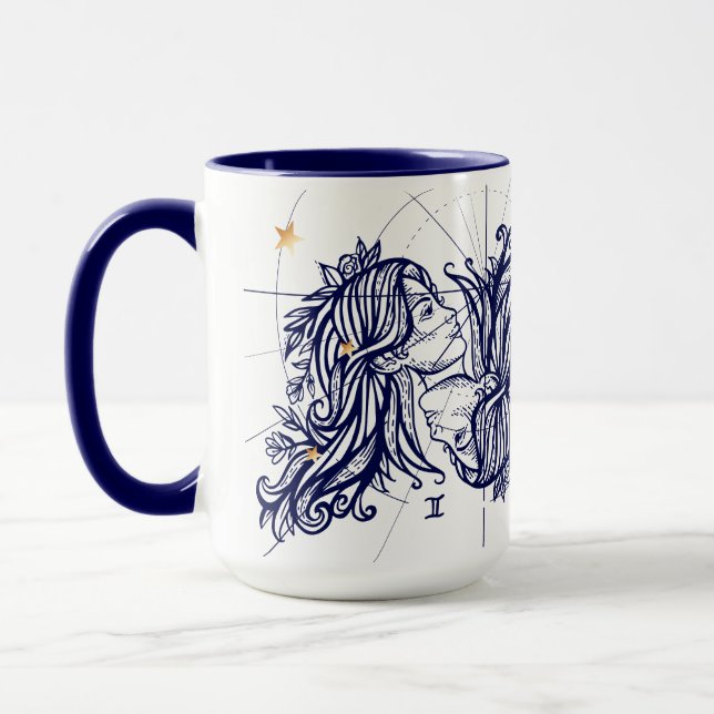 Zwillings-Tierkreis-Marine-Blau u. Tasse (Links)