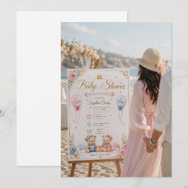 Zwillings-Willkommensschild-Mockup Einladung (Vorne/Hinten)