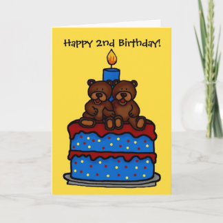 Zwillingsbären zum Geburtstag des Kuchens 2 Karte
