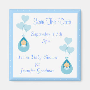 Zwillingsboys & Balloons Save the Date Babydusche Magnet