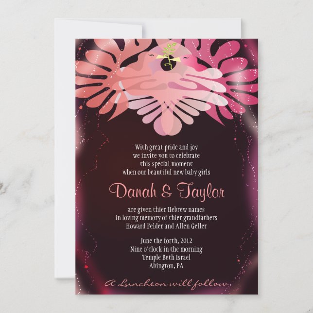 Zwillingsdiener Jüdische Babyname Einladung Hebräi (Vorderseite)