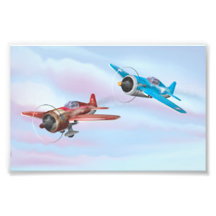 Zwillingsflugzeug mit Cartoon Fotodruck
