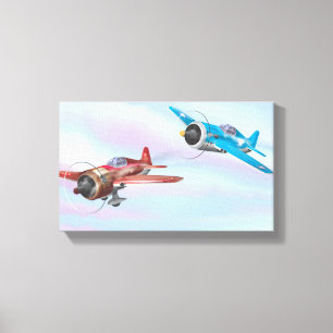 Zwillingsflugzeug mit Cartoon Leinwanddruck