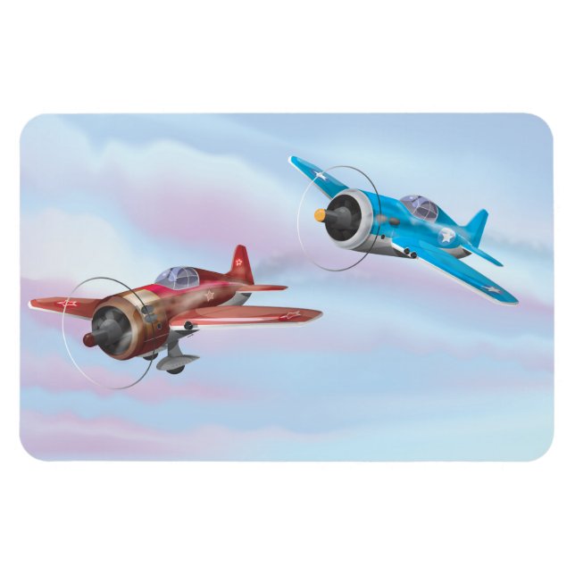 Zwillingsflugzeug mit Cartoon Magnet (Horizontal)