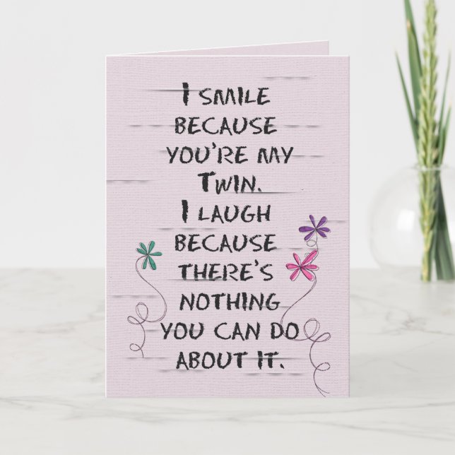 ZwillingsGeburtstag mit Glitzer Blume Card Karte (Vorderseite)