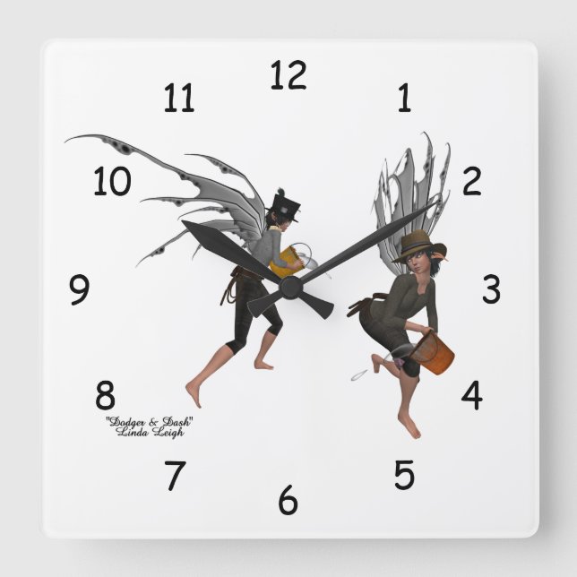 Zwillingsjunge Fee Wall Clock Quadratische Wanduhr (Vorderseite)