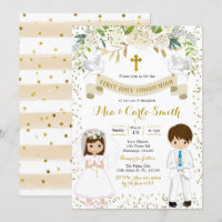 Zwillingsjunge und Mädchen Geschwister erste Kommu