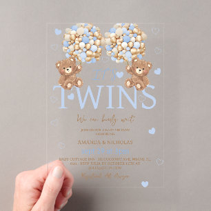 Zwillingsjungen Blaues Bärchen Baby Shower Acryleinladungen