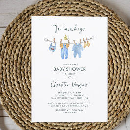 Zwillingsjungenkleidung Aquarell Moderne Babyparty Einladung