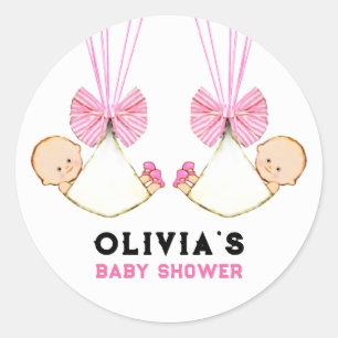 Zwillingsmädchen-Baby-Shower-Klassischer-Rund-Aufk Runder Aufkleber