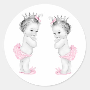 Zwillingsmädchen Rosa Prinzessin Baby Shower Aufkl Runder Aufkleber